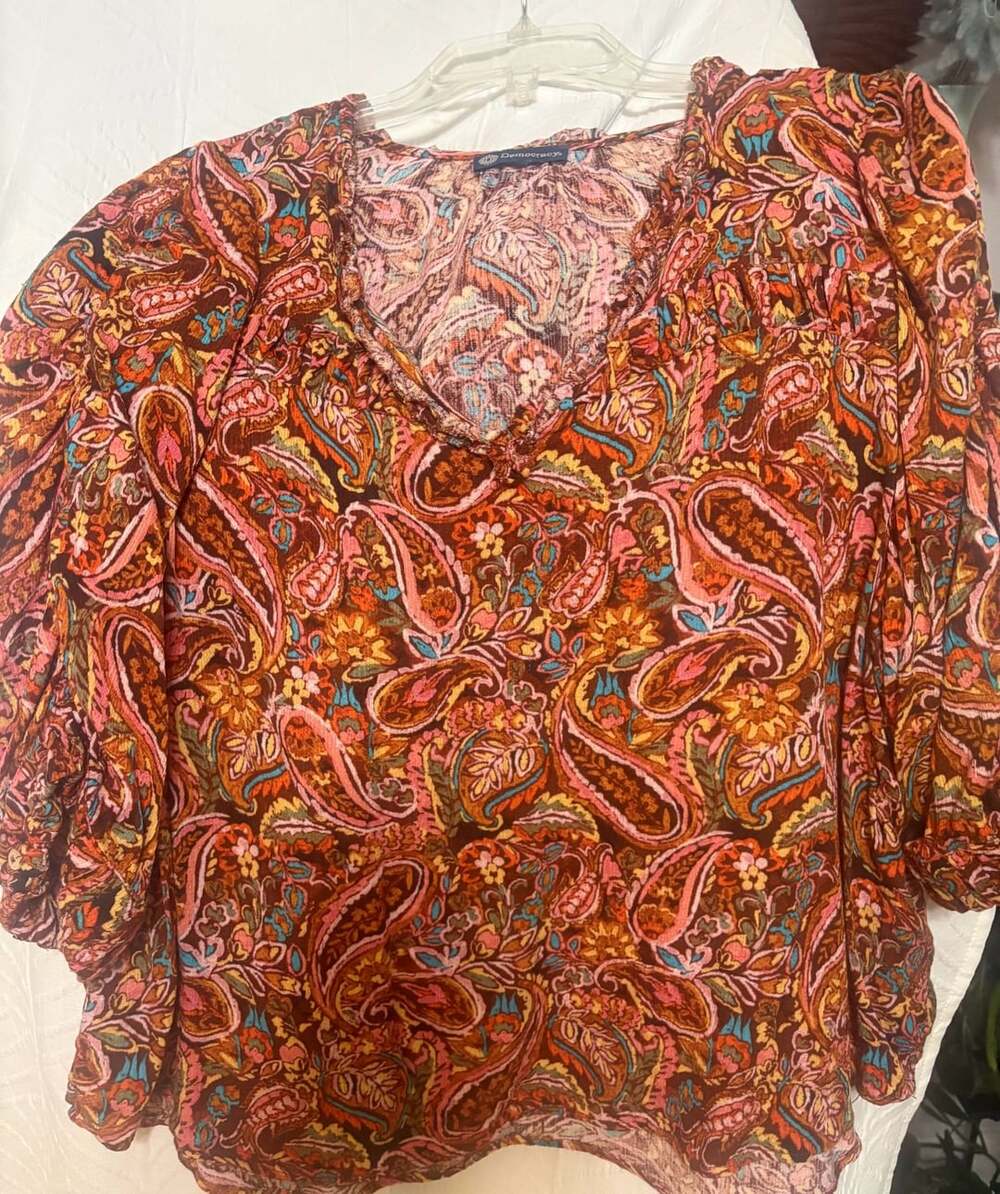 Democracy Boho Paisley Peasant Blouse Multicolor